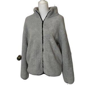 Pink Victoria's Secret Size S, Teddy Full Zip Jacket Grey with Black Trim #H006